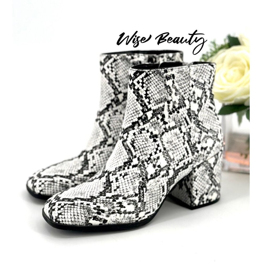 Mix No. 6 Black and White Snakeskin Ankle Boots